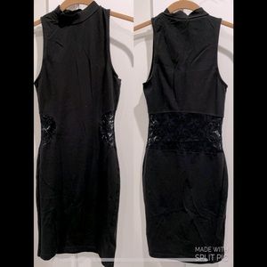 ASOS black midi dress with lace detail